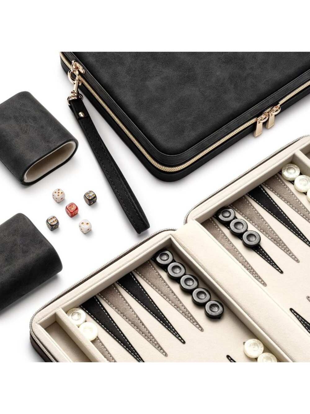 Classic Backgammon Game Set for Adults & Kids, Portable Folding Board & Checkers